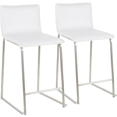 Mara 26" Counter Stool in White Leatherette & Brushed Stainless (Set of 2)